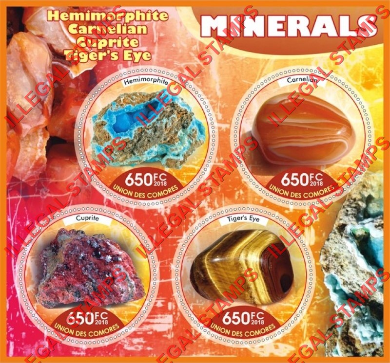 Comoro Islands 2018 Minerals Counterfeit Illegal Stamp Souvenir Sheet of 4