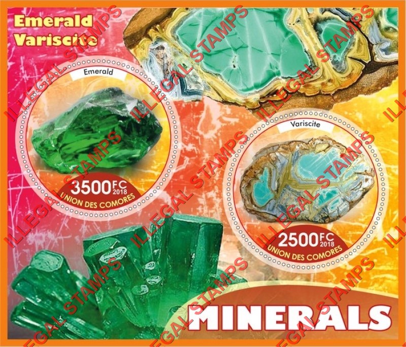 Comoro Islands 2018 Minerals Counterfeit Illegal Stamp Souvenir Sheet of 2