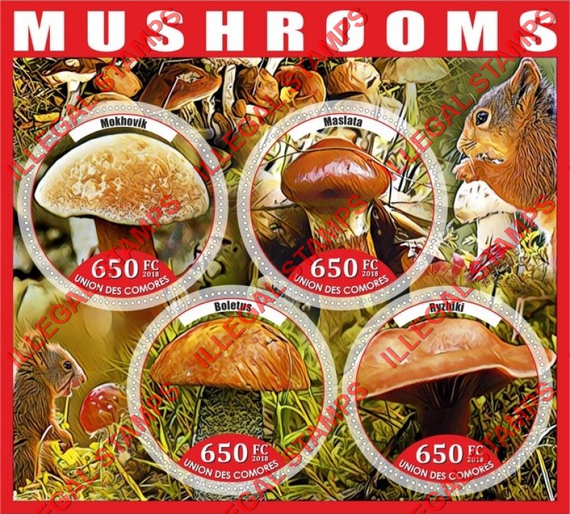 Comoro Islands 2018 Mushrooms (different a) Counterfeit Illegal Stamp Souvenir Sheet of 4