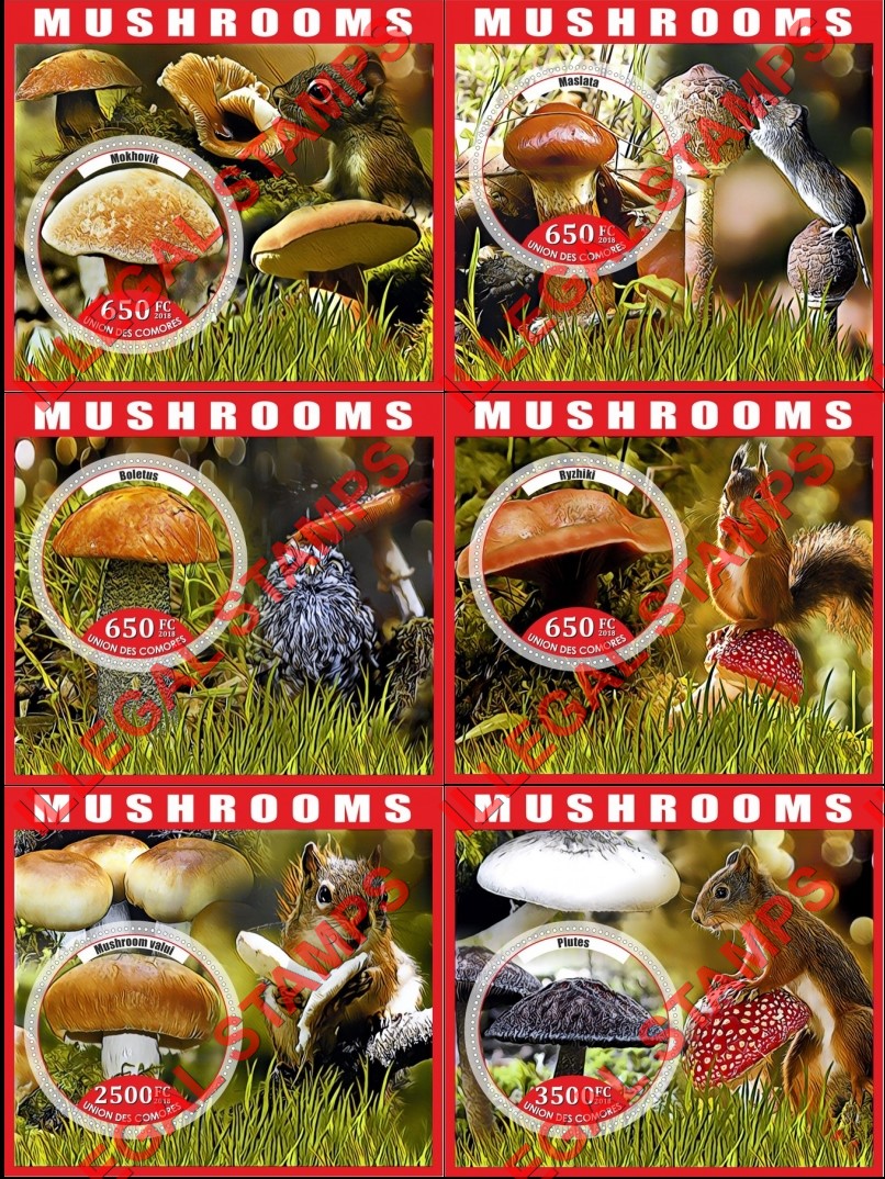 Comoro Islands 2018 Mushrooms (different a) Counterfeit Illegal Stamp Souvenir Sheets of 1
