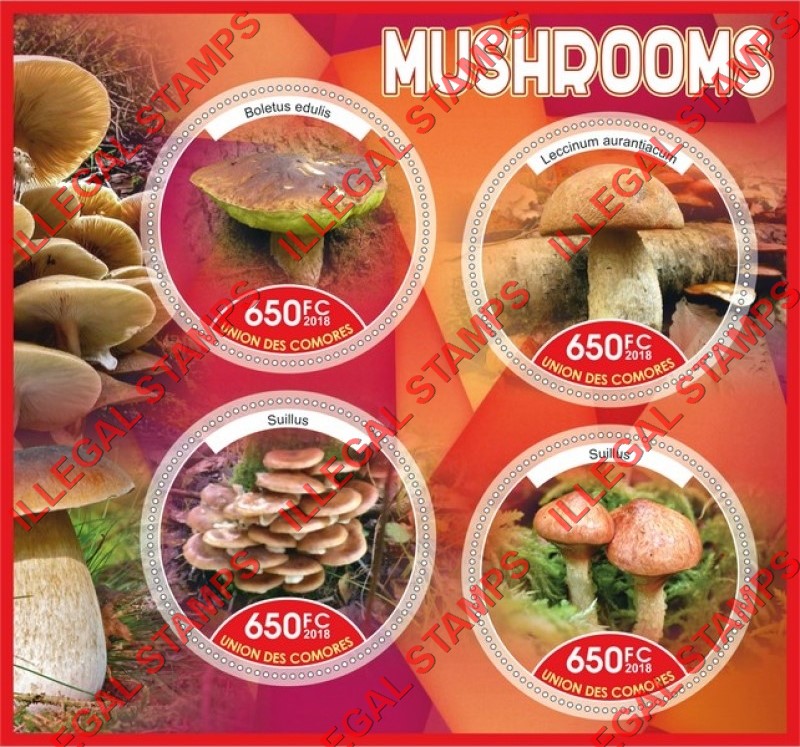 Comoro Islands 2018 Mushrooms Counterfeit Illegal Stamp Souvenir Sheet of 4