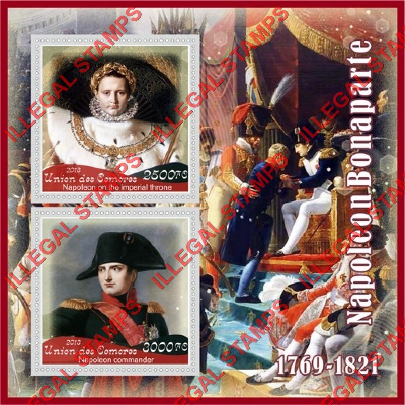 Comoro Islands 2018 Napoleon Bonaparte Counterfeit Illegal Stamp Souvenir Sheet of 2