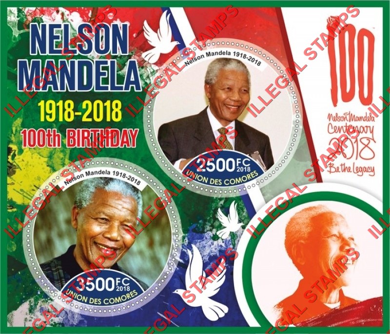 Comoro Islands 2018 Nelson Mandela Counterfeit Illegal Stamp Souvenir Sheet of 2