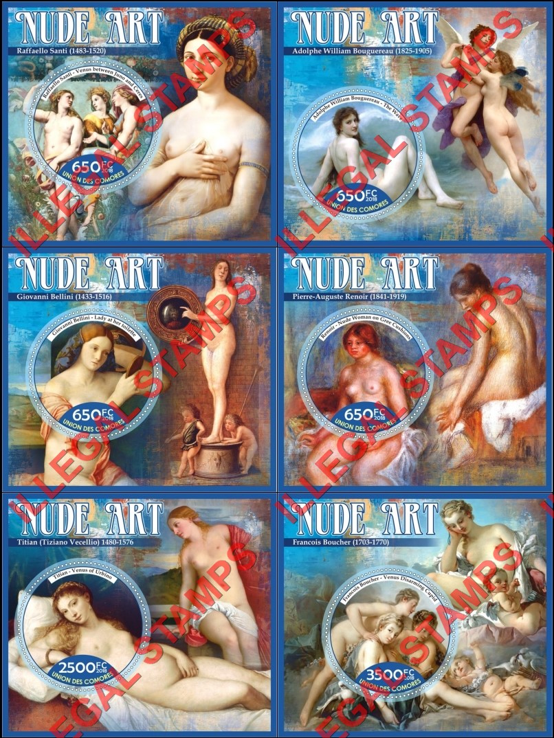 Comoro Islands 2018 Nude Art Counterfeit Illegal Stamp Souvenir Sheets of 1