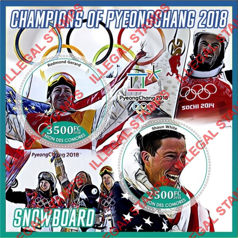 Comoro Islands 2018 Olympic Games in PyeongChang Snowboard Champions Counterfeit Illegal Stamp Souvenir Sheet of 2