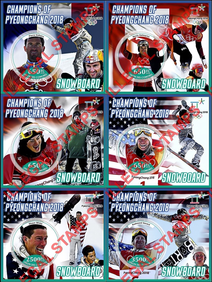 Comoro Islands 2018 Olympic Games in PyeongChang Snowboard Champions Counterfeit Illegal Stamp Souvenir Sheets of 1