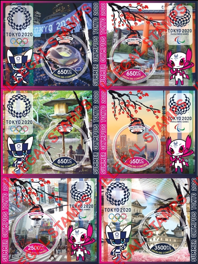 Comoro Islands 2018 Olympic Games in Tokyo in 2020 Counterfeit Illegal Stamp Souvenir Sheets of 1