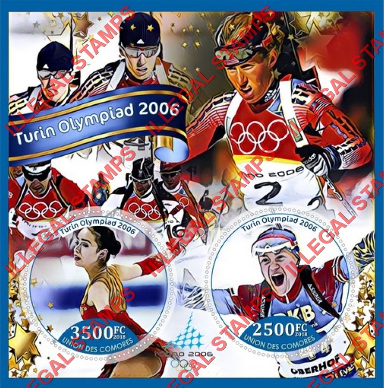 Comoro Islands 2018 Olympic Games in Torino in 2006 Turin Olympiad Counterfeit Illegal Stamp Souvenir Sheet of 2