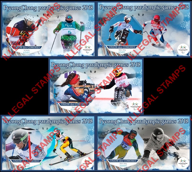 Comoro Islands 2018 Paralympic Games in PyeongChang Counterfeit Illegal Stamp Souvenir Sheets of 1