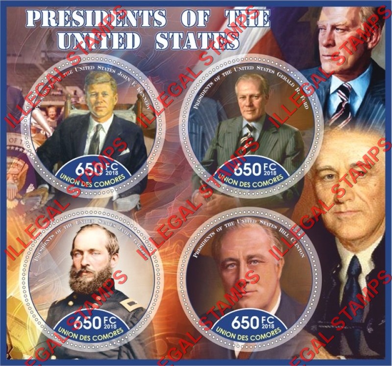 Comoro Islands 2018 Presidents of the United States Counterfeit Illegal Stamp Souvenir Sheet of 4