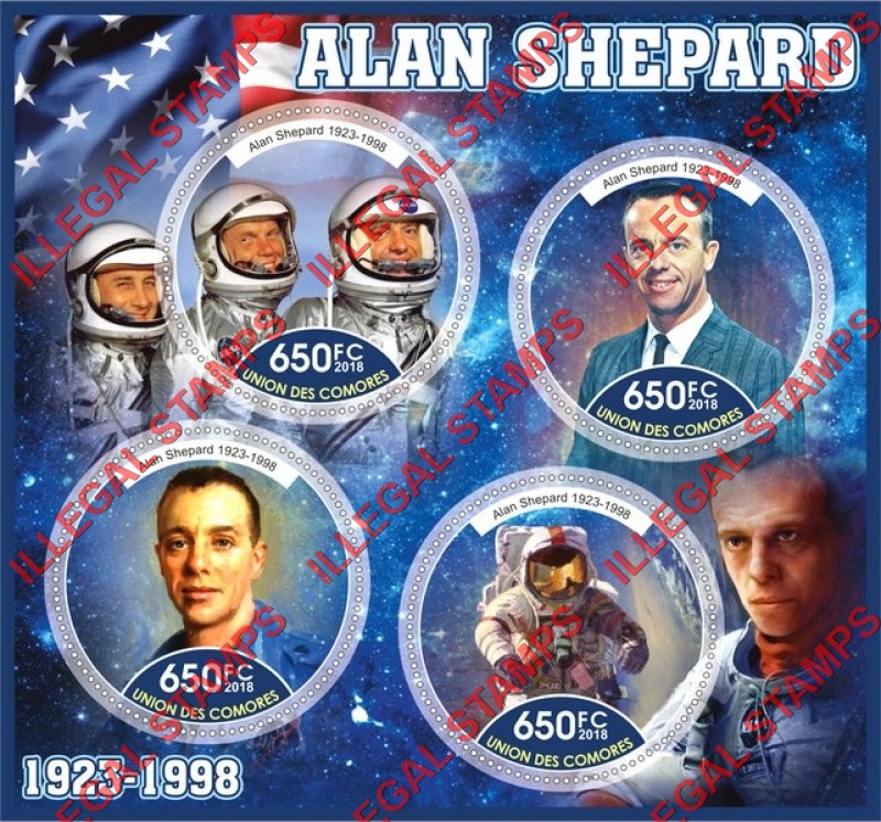 Comoro Islands 2018 Space Alan Shepard Counterfeit Illegal Stamp Souvenir Sheet of 4