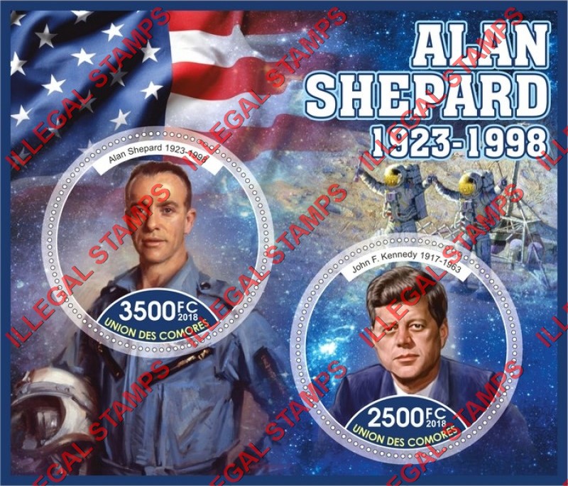 Comoro Islands 2018 Space Alan Shepard Counterfeit Illegal Stamp Souvenir Sheet of 2
