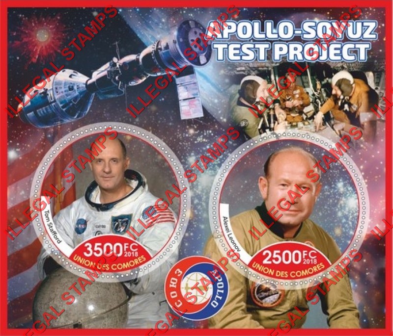Comoro Islands 2018 Space Apollo Soyuz Test Program Counterfeit Illegal Stamp Souvenir Sheet of 2