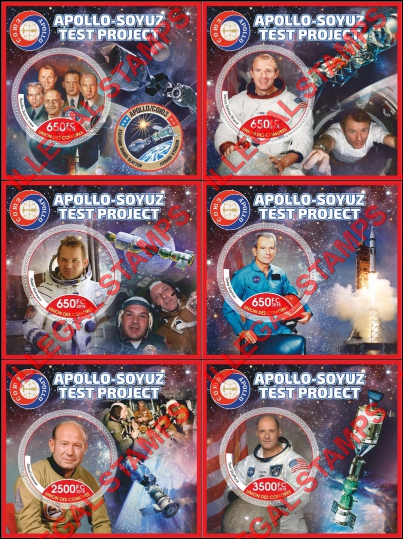 Comoro Islands 2018 Space Apollo Soyuz Test Program Counterfeit Illegal Stamp Souvenir Sheets of 1
