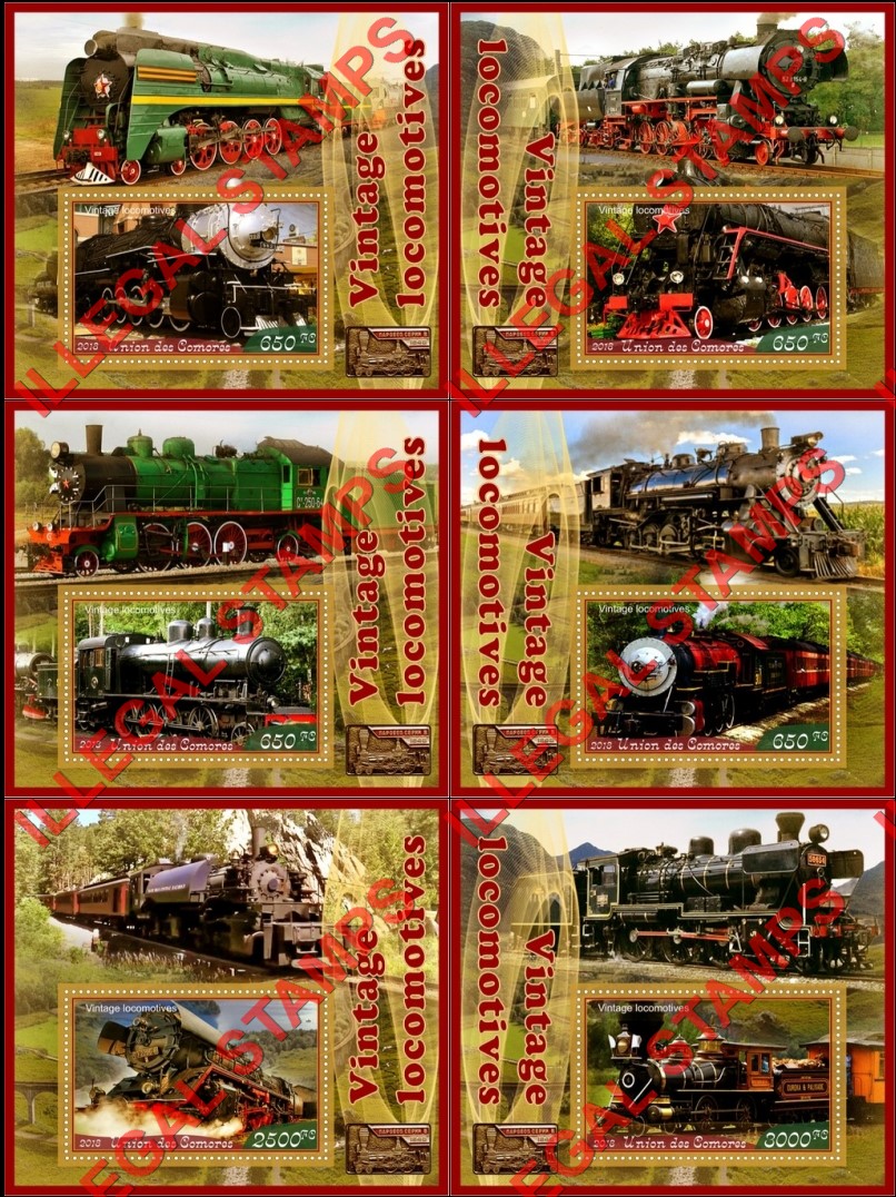 Comoro Islands 2018 Vintage Locomotives (different a) Counterfeit Illegal Stamp Souvenir Sheets of 1