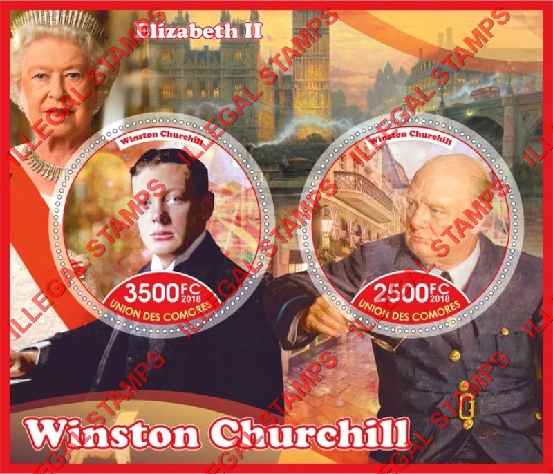Comoro Islands 2018 Winston Churchill (different) Counterfeit Illegal Stamp Souvenir Sheet of 2
