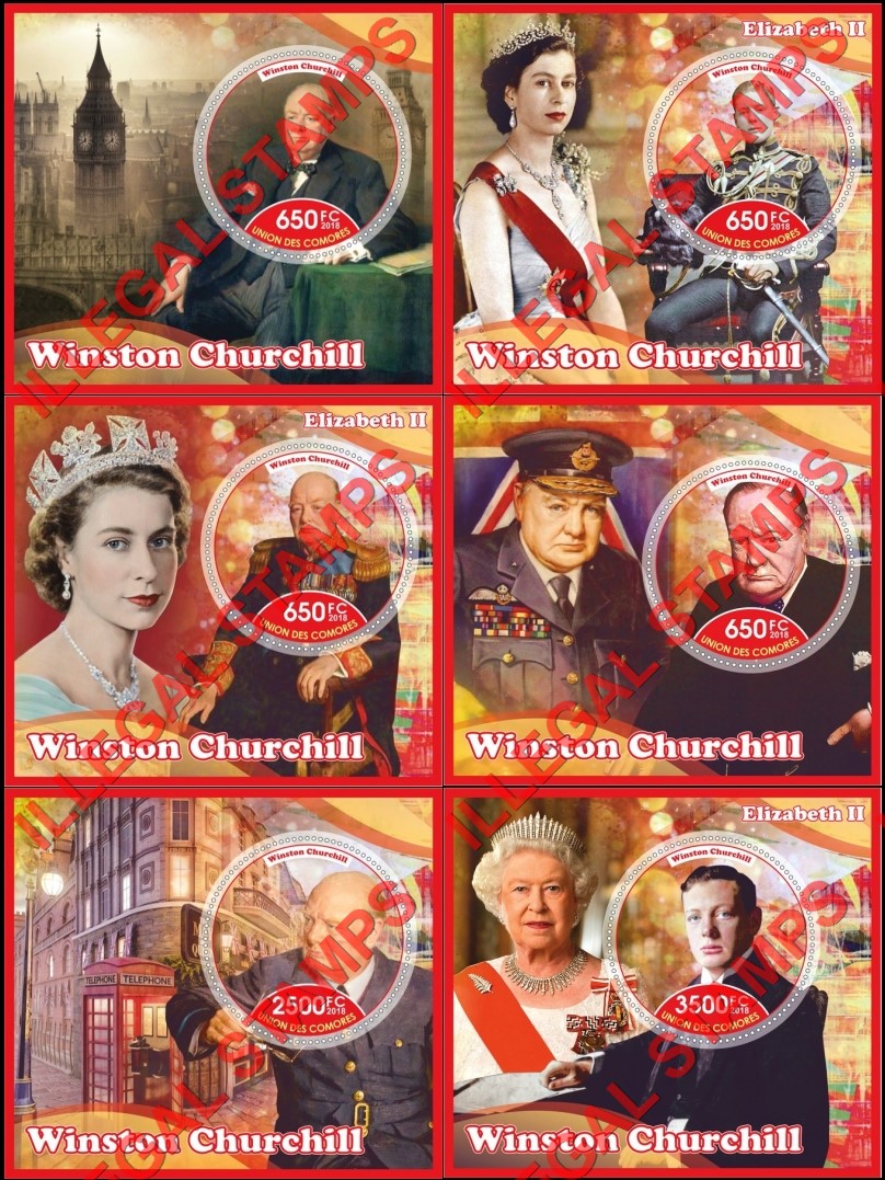 Comoro Islands 2018 Winston Churchill (different) Counterfeit Illegal Stamp Souvenir Sheets of 1
