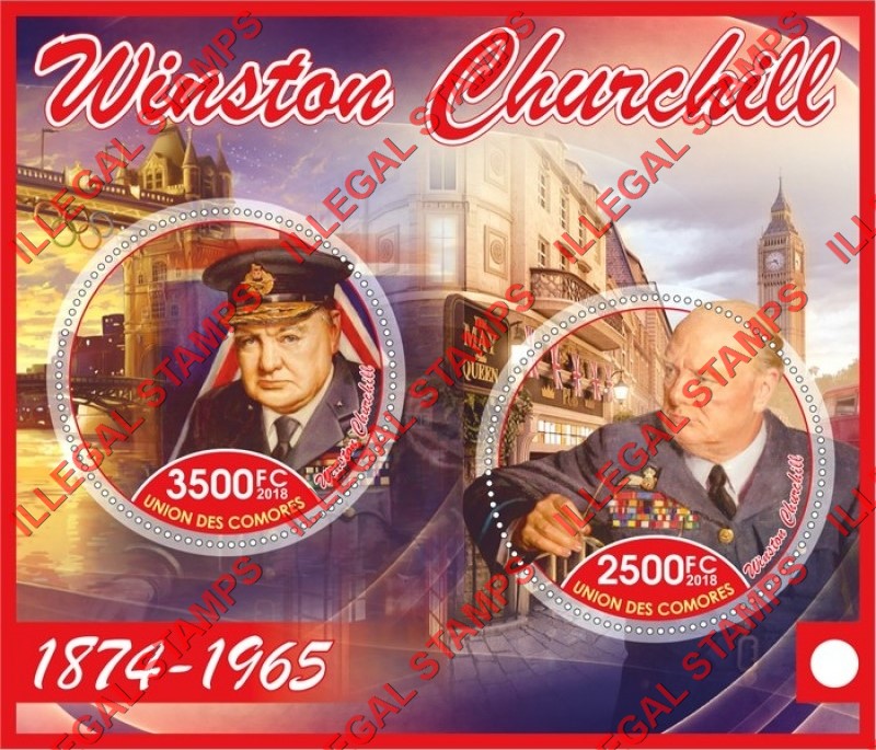 Comoro Islands 2018 Winston Churchill Counterfeit Illegal Stamp Souvenir Sheet of 2