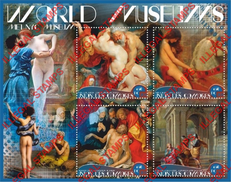 Comoro Islands 2018 World Museums MET NYC Paintings Counterfeit Illegal Stamp Souvenir Sheet of 4