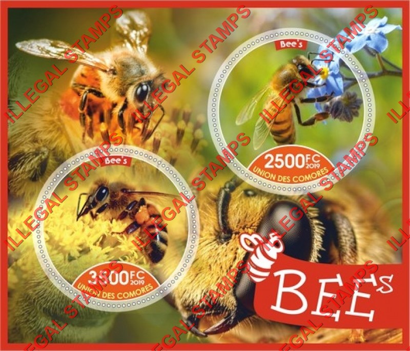 Comoro Islands 2019 Bees Counterfeit Illegal Stamp Souvenir Sheet of 2
