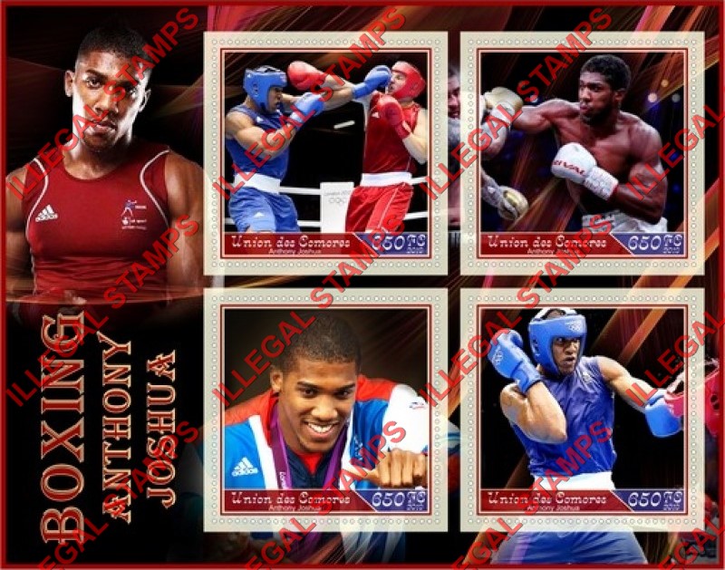 Comoro Islands 2019 Boxing Anthony Joshua Counterfeit Illegal Stamp Souvenir Sheet of 4