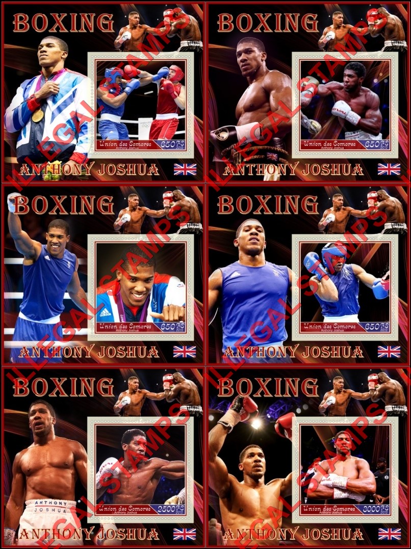 Comoro Islands 2019 Boxing Anthony Joshua Counterfeit Illegal Stamp Souvenir Sheets of 1