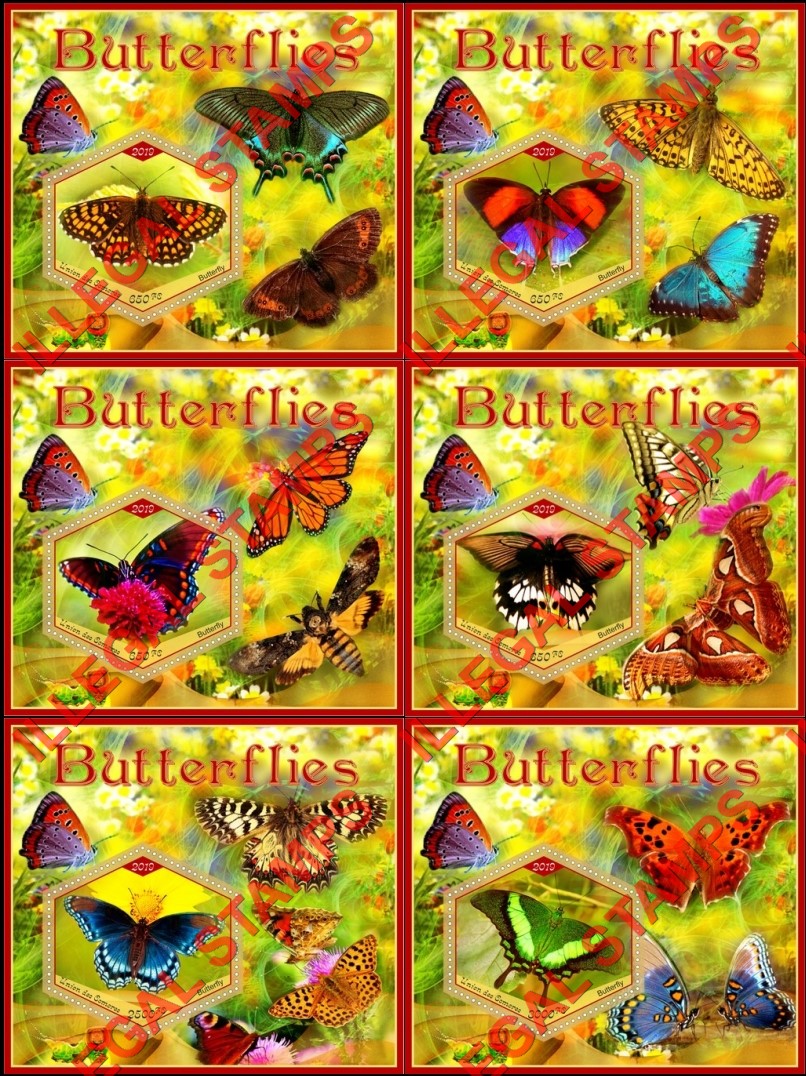 Comoro Islands 2019 Butterflies Counterfeit Illegal Stamp Souvenir Sheets of 1