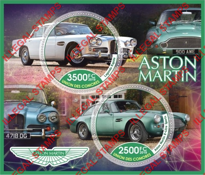 Comoro Islands 2019 Cars Aston Martin Counterfeit Illegal Stamp Souvenir Sheet of 2