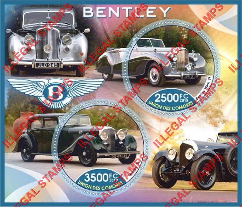 Comoro Islands 2019 Cars Bentley Counterfeit Illegal Stamp Souvenir Sheet of 2