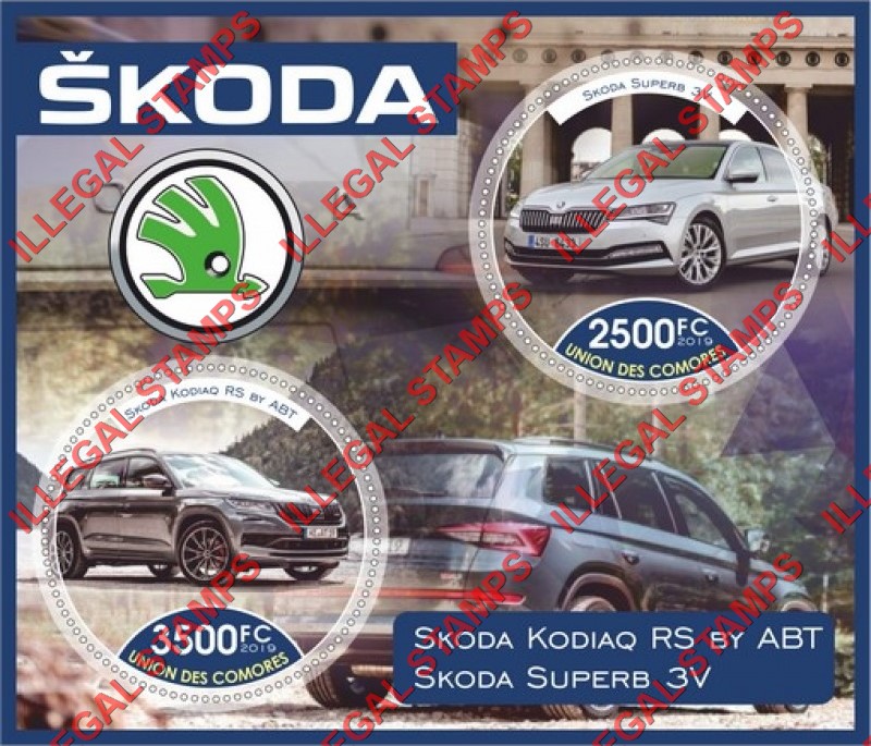 Comoro Islands 2019 Cars Skoda Counterfeit Illegal Stamp Souvenir Sheet of 2