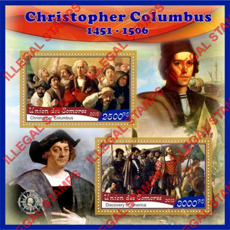 Comoro Islands 2019 Christopher Columbus Counterfeit Illegal Stamp Souvenir Sheet of 2