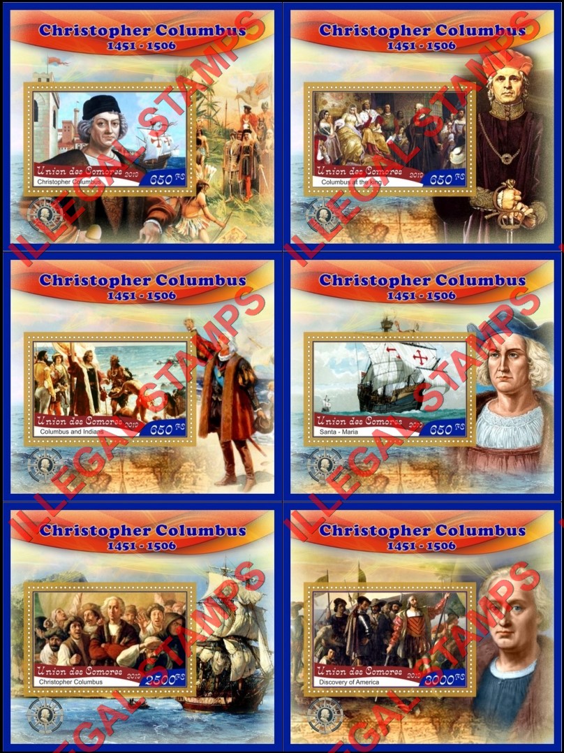 Comoro Islands 2019 Christopher Columbus Counterfeit Illegal Stamp Souvenir Sheets of 1