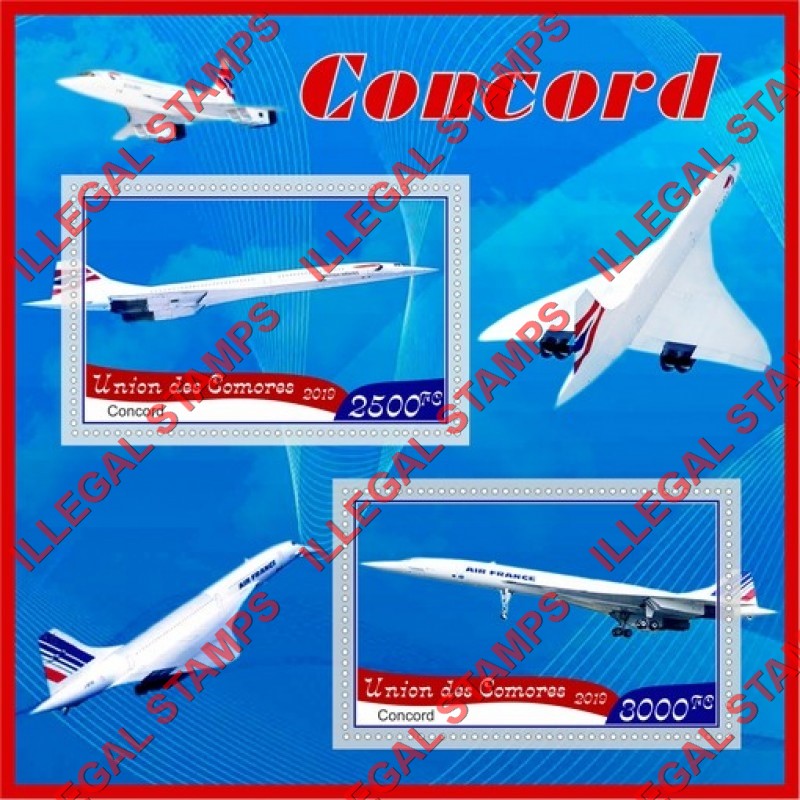 Comoro Islands 2019 Concorde Counterfeit Illegal Stamp Souvenir Sheet of 2