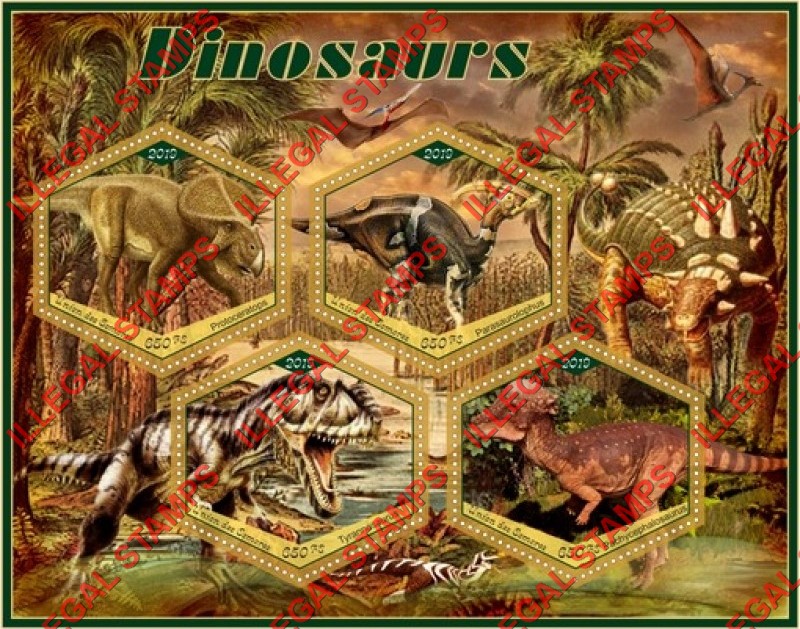 Comoro Islands 2019 Dinosaurs (different) Counterfeit Illegal Stamp Souvenir Sheet of 4