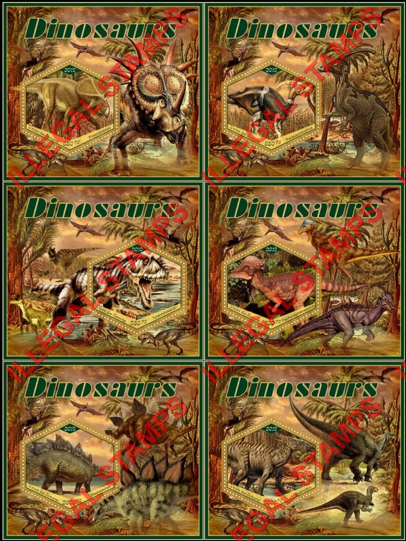 Comoro Islands 2019 Dinosaurs (different) Counterfeit Illegal Stamp Souvenir Sheets of 1