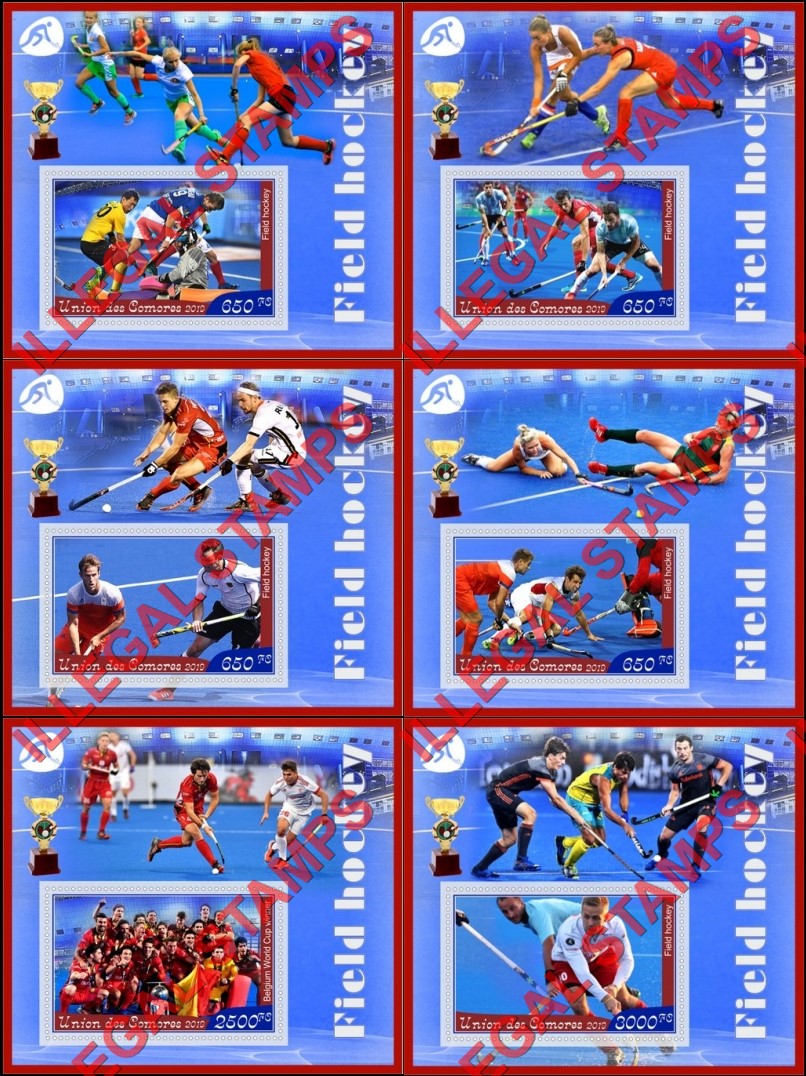 Comoro Islands 2019 Field Hockey Counterfeit Illegal Stamp Souvenir Sheets of 1