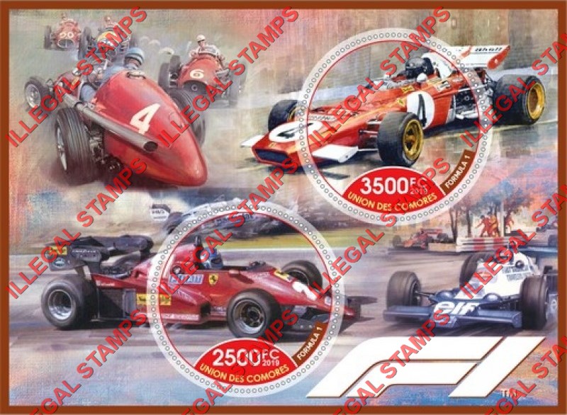 Comoro Islands 2019 Formula I Race Cars Counterfeit Illegal Stamp Souvenir Sheet of 2