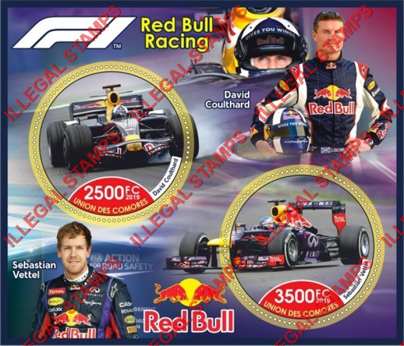 Comoro Islands 2019 Formula I Red Bull Racing Cars Counterfeit Illegal Stamp Souvenir Sheet of 2