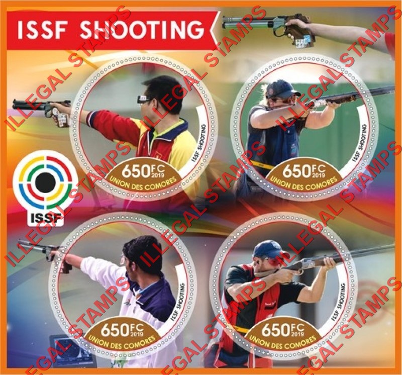 Comoro Islands 2019 ISSF Shooting Championship Counterfeit Illegal Stamp Souvenir Sheet of 4