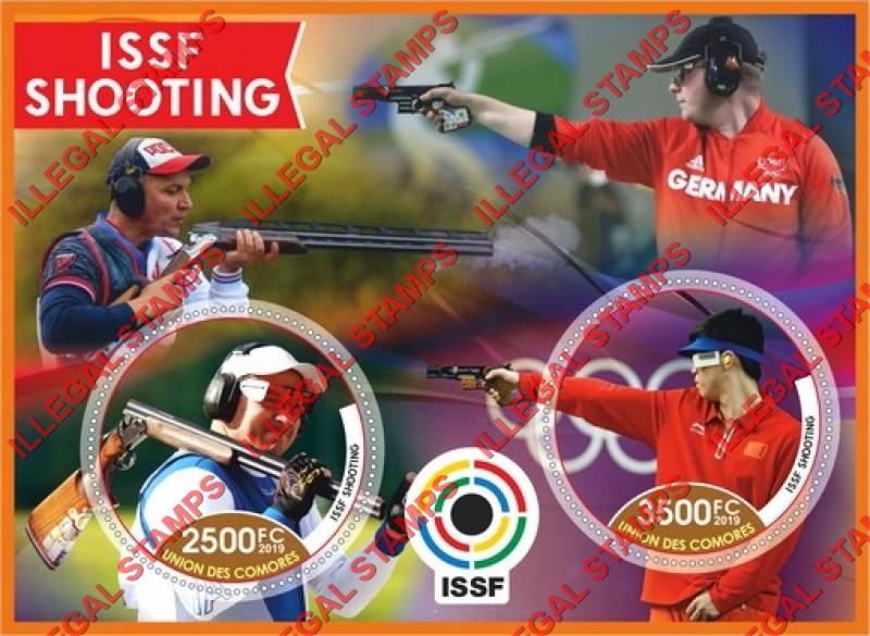 Comoro Islands 2019 ISSF Shooting Championship Counterfeit Illegal Stamp Souvenir Sheet of 2