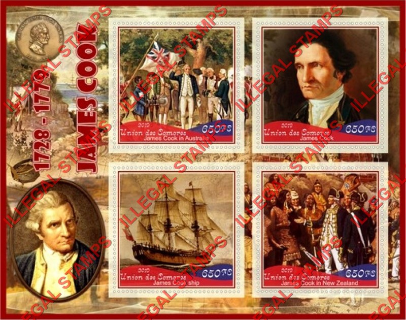 Comoro Islands 2019 James Cook (different) Counterfeit Illegal Stamp Souvenir Sheet of 4