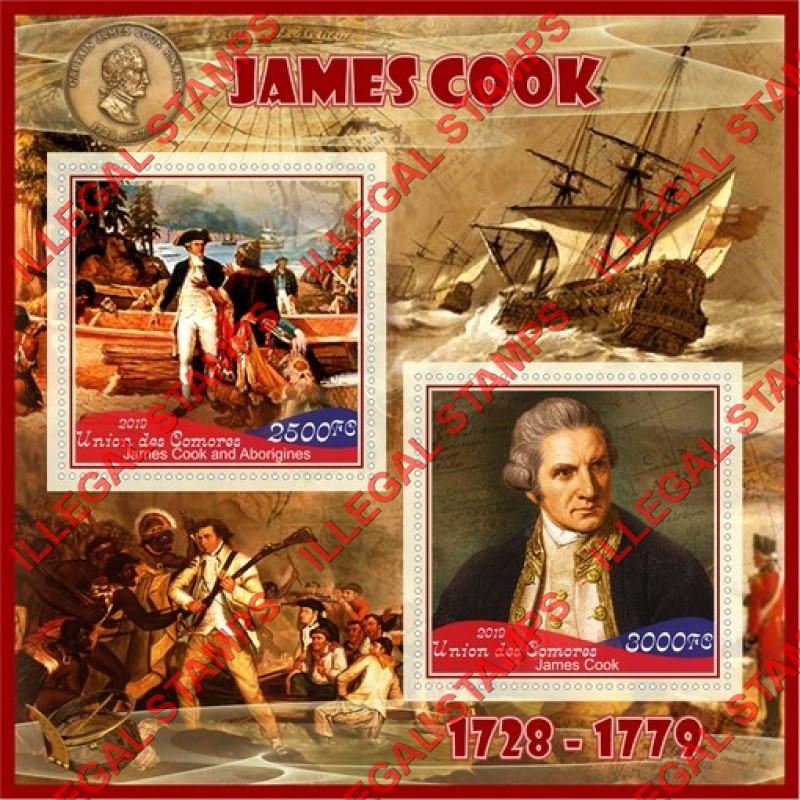 Comoro Islands 2019 James Cook (different) Counterfeit Illegal Stamp Souvenir Sheet of 2