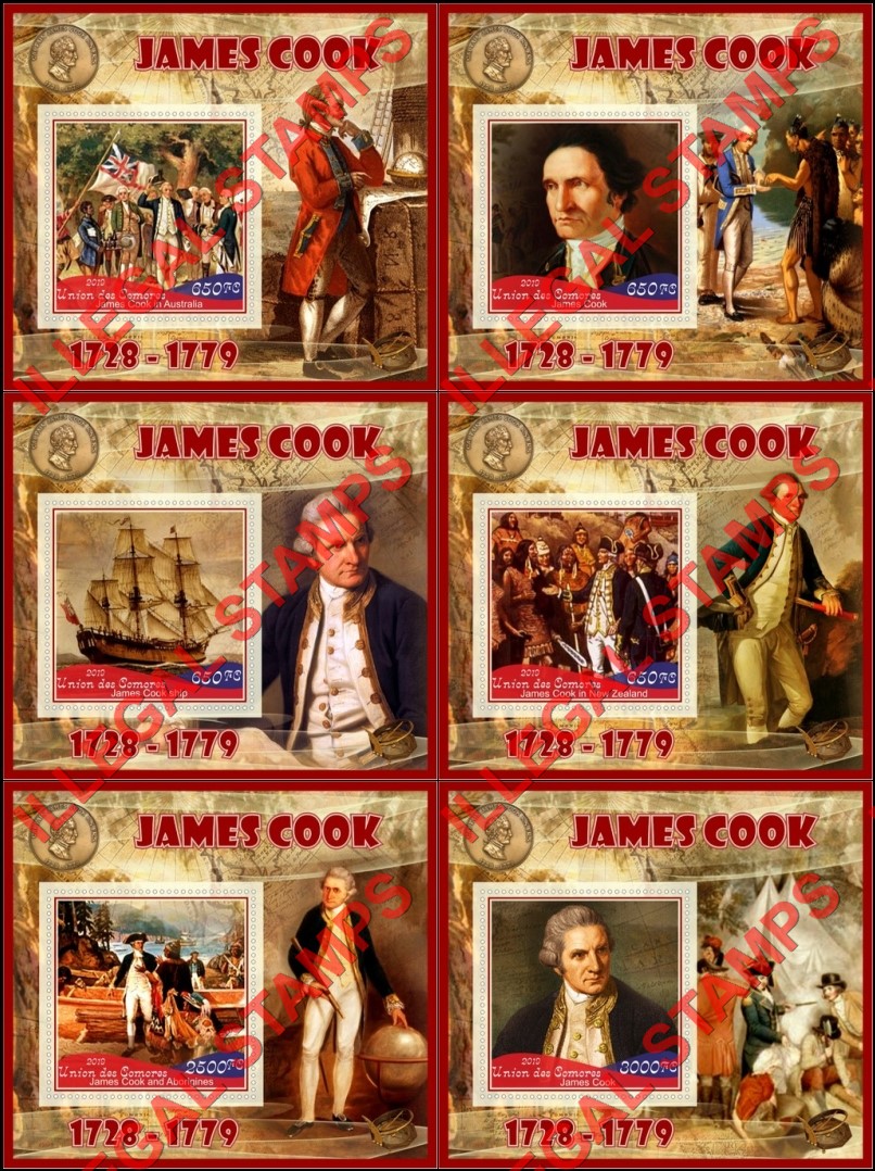 Comoro Islands 2019 James Cook (different) Counterfeit Illegal Stamp Souvenir Sheets of 1