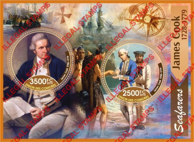 Comoro Islands 2019 James Cook Counterfeit Illegal Stamp Souvenir Sheet of 2