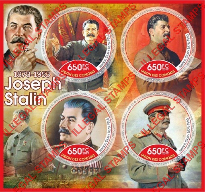 Comoro Islands 2019 Joseph Stalin Counterfeit Illegal Stamp Souvenir Sheet of 4