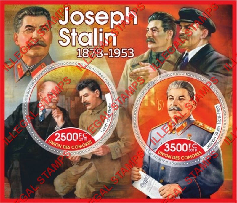 Comoro Islands 2019 Joseph Stalin Counterfeit Illegal Stamp Souvenir Sheet of 2