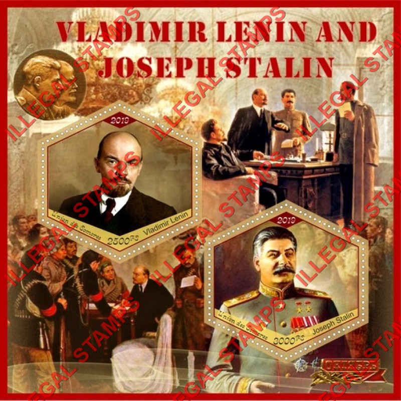 Comoro Islands 2019 Lenin and Stalin Counterfeit Illegal Stamp Souvenir Sheet of 2