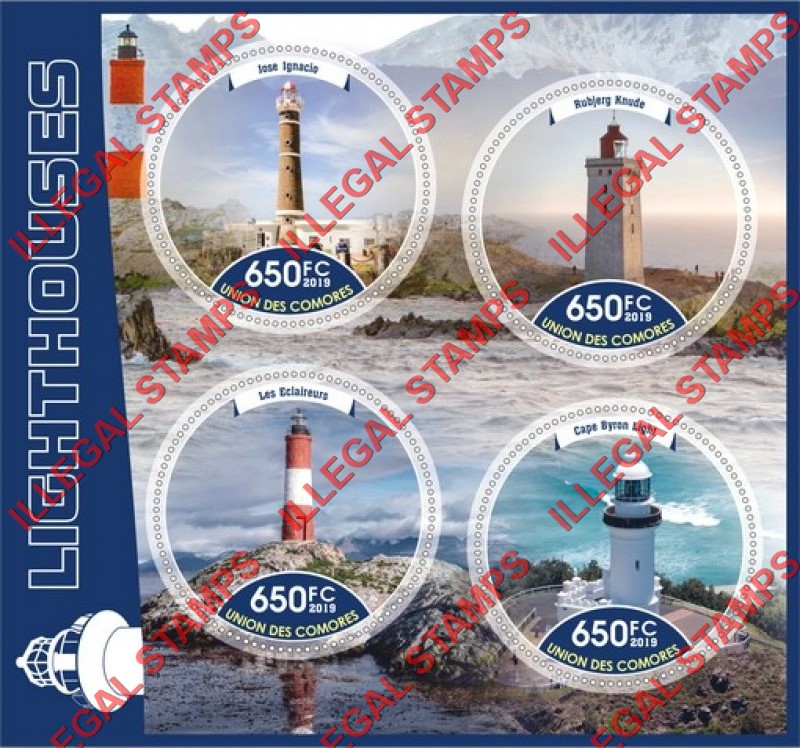 Comoro Islands 2019 Lighthouses Counterfeit Illegal Stamp Souvenir Sheet of 4
