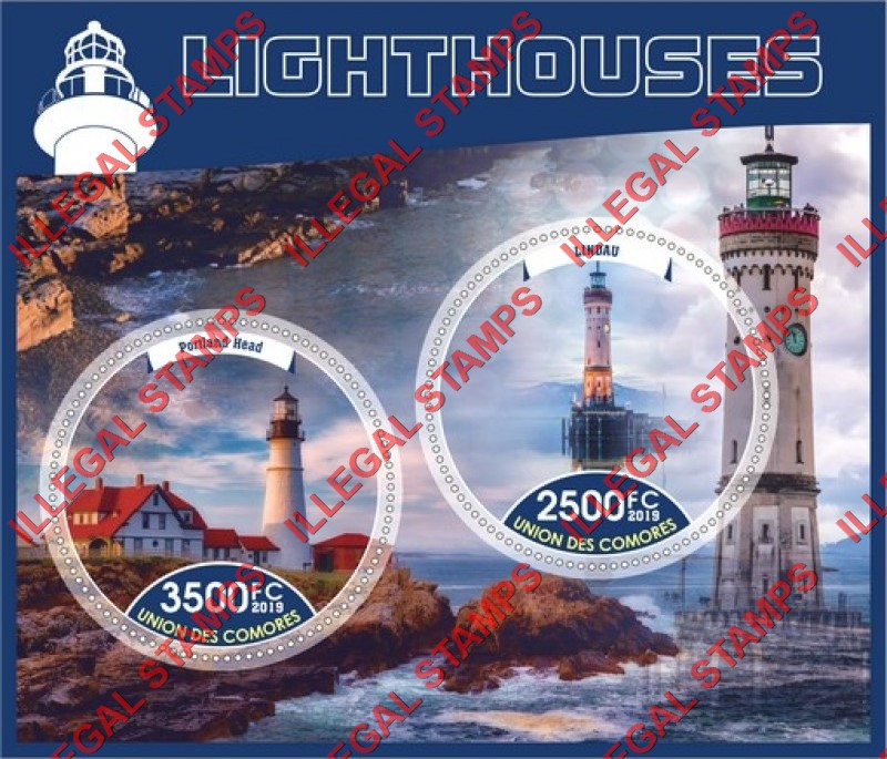 Comoro Islands 2019 Lighthouses Counterfeit Illegal Stamp Souvenir Sheet of 2