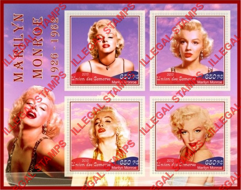 Comoro Islands 2019 Marilyn Monroe Counterfeit Illegal Stamp Souvenir Sheet of 4
